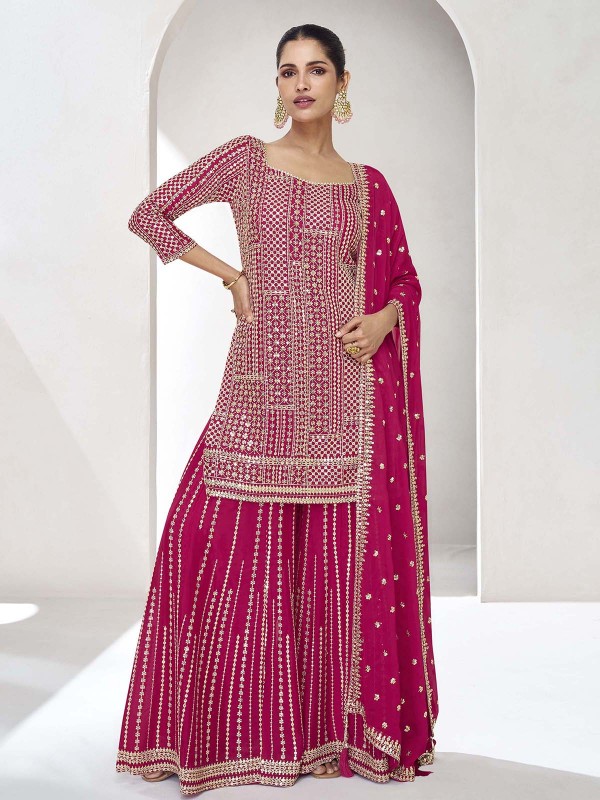 Rani Pink Premium Chinon Silk Sharara Suit